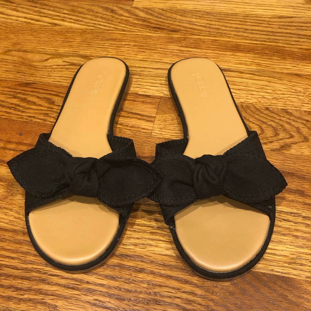 J.Crew Black front bow flat sandals - never been worn